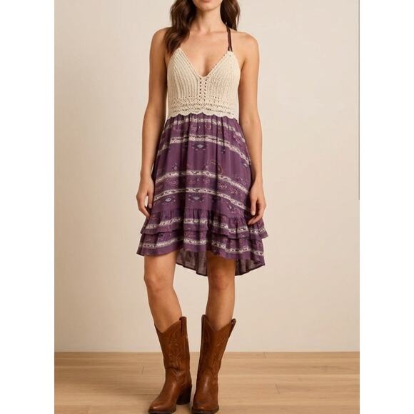 Shyanne Dresses & Skirts - NWT Boot Barn Shyanne Crochet Boho Dress Purple Southwestern Aztec Festival S